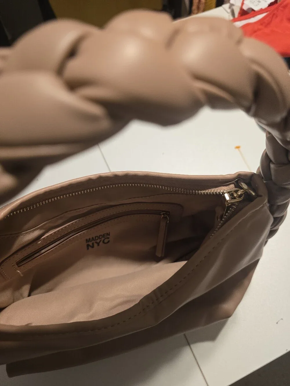NEW! Madden NYC Taupe Braided-Handle Hobo Bag